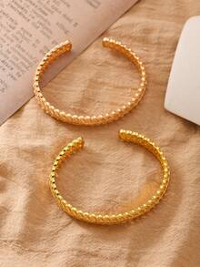 1-2 piezas Brazalete abierto de trigo de diseño de oro/oro rosa de cobre de estilo de Oriente Medio para Ramadán, regalo para familiares y amigos - Amarillo Oro - Ver 2
