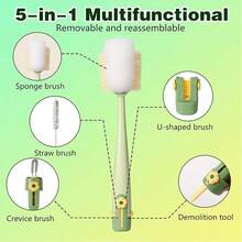 Ensemble de 5 brosses de nettoyage de bouteille, taille : 30,5 cm x 5 cm. Ensemble de brosses de nettoyage de bouteille d'eau multifonctionnel tout neuf comprenant un couvercle portable détachable et une brosse pour couvercle, une brosse pour paille, une brosse pour buse, une brosse pour fente et une brosse pour le corps de la bouteille. Peut facilement nettoyer jusqu'au fond de la tasse, ne s'accumule pas facilement. (Vert+Blanc, Jaune+Blanc) - Multicolore - Voir 5