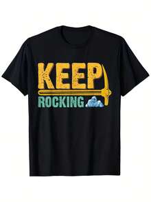 Camiseta de geología para hombre: diseño gráfico "Keep Rocking" con pico y roca. Camiseta informal suave, transpirable, de manga corta, para geólogos, entusiastas de la minería y coleccionistas de rocas (tallas S-XXX). - Negro 26 - Ver 1