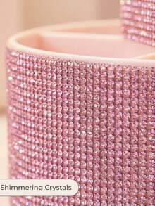 1pc Rhinestone Rotating 360° Storage Box, Large Capacity, Multicolor Rhinestone Encrusted Surface, Luxurious Sparkling Style, Hexagonal Pillar Shape, Neat Edges, Makeup Tool Container, Suitable For Bedroom Vanity, Dressing Room Desk, Etc.,Room Decor - Multicolor - View 6