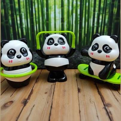 1个（随机款式）发条熊猫跳绳装饰玩具，趣味新颖的小礼物，可爱的熊猫造型，由可爱的树脂动物制成。功能包括熊猫身穿运动服，可跳绳、行走、滑板和旋转，适合家庭互动和派对游戏。