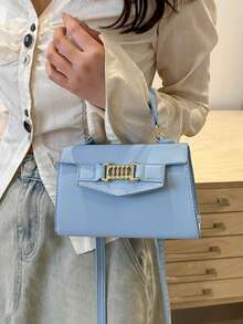 新款休闲单肩手提包，时尚简约纹理小方包，女士街头斜挎包 - 彩色 - 查看 9