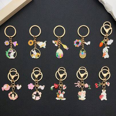 1pc Cute Rabbit Easter Egg Kawaii Bunny Mushroom Charm Keychain, Cute Easter Key Decoration Accessory Bag Charm For Women The Perfect Holiday Gift