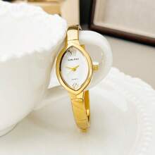 SUNLIFEX Teardrop Bracelet Watch - 29mm Vintage Style Dial, Zinc Alloy Cuff, Elegant Women's Quartz Watch - Đĩa đen vỏ vàng - Xem 4