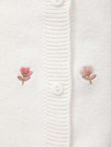 Girls' Knitted Round Neck Handmade Floral Embroidery Cardigan - White - View 3