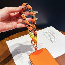 1pc Elegant Cotton Rope Wrist Strap, 3-Strand Braided Beaded Outdoor Anti-Lost Sturdy Phone Lanyard - Multicolor - View 4