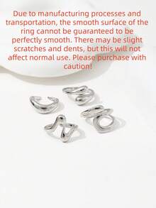 Bộ 4 chiếc nhẫn hở hình tròn hình học cổ điển & nhẫn lỏng bất đối xứng, phù hợp cho phụ nữ mặc trong ngày lễ, tiệc tùng và hàng ngày - Bạc - Xem 5