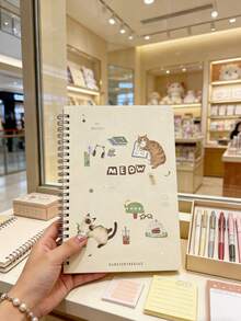 B5 Size 136 Pages Cartoon Cat Theme Notebook, Soft Cover Memo Pad, Student Writing Journal, Random Color - B5 - View 6