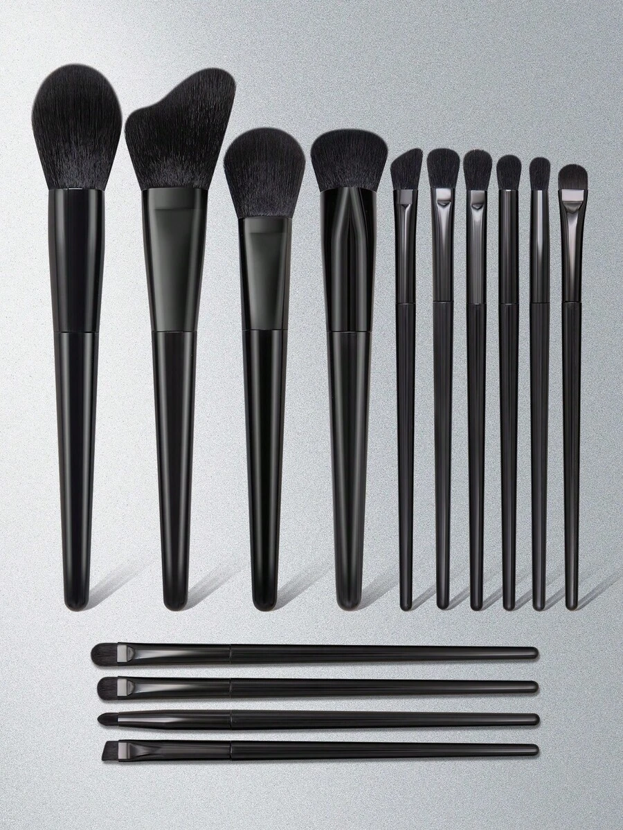 14pcs Professional Soft Makeup Brush Set, Includes Blush, Foundation, Powder, Eye Shadow, Concealer Brushes, High-Quality Makeup Tools For Daily Use - Black - View 1