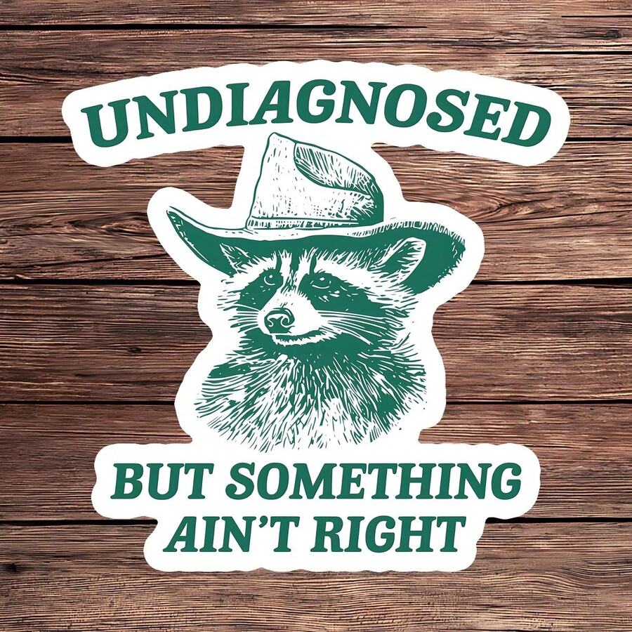 1张未确诊浣熊贴纸，趣味牛仔浣熊笔记本电脑贴纸，混乱动物乙烯基贴纸，讽刺礼物，防水即撕即贴水瓶贴纸，感觉不太对劲保温杯贴纸，潮流神经多样性笔记本乙烯基贴纸，送给混乱朋友的完美礼物，可爱浣熊汽车贴纸 - S1884 - 查看 1