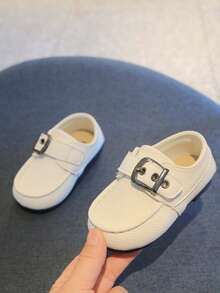 1 Pair Toddler Girls/Boys Soft Bottom Anti-Slip Round Toe Buckle Strap Casual Shoes, Simple & Fashionable, Lightweight Loafers Suitable For All Seasons - White - View 2