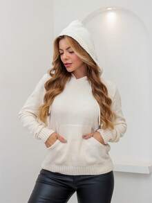 Women's Mousse Sweatshirt With Hood, Long Sleeves, Winter 3RD SD3024 - White - View 1