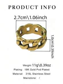 1pc Stainless Steel Unique Chain Design Niche Punk Style Hypoallergenic Waterproof Fade-Resistant Everyday Wear Men Ring - Chain Men's Ring 3 - View 2
