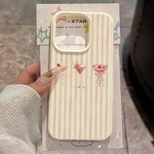 1pc TPU Soft Pink Striped Cocktail Pattern Phone Case Compatible With IPhone 17 Pro Max/17/16 Pro Max/15/13/12/11, S20 FE/A15/S24/A55, Redmi Note 11/12/13 Pro, Full Body Shockproof Protective Cover - White - View 2