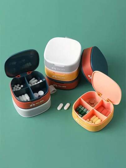 1pc/3pcs Square Rounded Corner Pill Box, Portable Small Medicine Box, Home Supplies Travel Medicine Box, Silicone Mini Sealed Storage Box, Medical Organizer