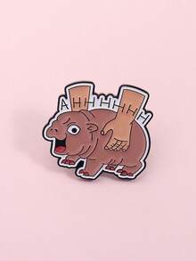 1Pc Funny Moo Deng Meme Enamel Pins Cute Hippo Brooches Lapel Badges Cartoon Animal Baby Hippopotamus Jewelry Gift For Friends - Multicolor - View 2