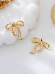 女士金色蝴蝶结耳环一对 - 金黃色 - 查看 2