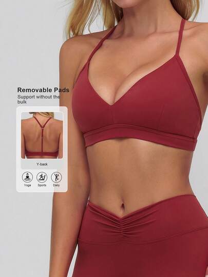 Sodalemon 女士纯色健身背心，可调节V领，户外休闲运动弹力瑜伽跑步健身运动文胸