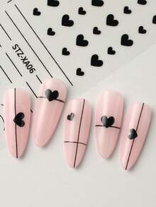 FULL BEAUTY 2PCS 3D Nail Sticker Black Heart Love Nail Decals Valentine's Day Self-Adhesive Sliders Nail Supplies Heart Star Nail Art Design Black White Red Heart Nail Stickers For Women Manicure Decoration - Đen và trắng - Xem 5