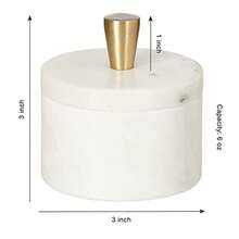 Queenza White Marble Salt Cellar With Lid And Brass Knob 3 Inch Salt Box - White - View 2