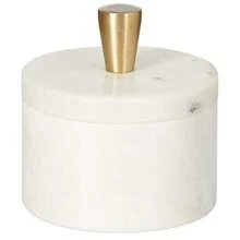 Queenza White Marble Salt Cellar With Lid And Brass Knob 3 Inch Salt Box - White - View 6