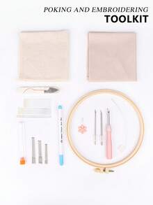 1 Set Multi-Color DIY Hand Embroidery And Punch Needle Craft Kit, Includes 3 Interchangeable Punch Needles, 1 20cm Embroidery Hoop, 1 Embroidery Fabric, 1 Punch Needle Fabric, 16pcs Embroidery Needles, 1 Scissor, 9pcs Metal Yarn Needles, 1 Needle Holder, 1 Marking Pen, 1 Random Color Threader - Multicolor - View 11