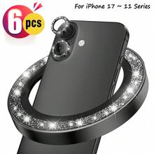 ZYONS Bộ 6 miếng dán bảo vệ ống kính camera màu đen lấp lánh, vòng kim loại hợp kim nhôm 9H trang trí, tương thích với dòng 17 Pro Max/17 Pro/17 Air/17/16 Pro Max/16 Pro/16 Plus/16/15 Pro Max/14 Pro Max/13 Mini/12/11 - 6 cái - Xem 26