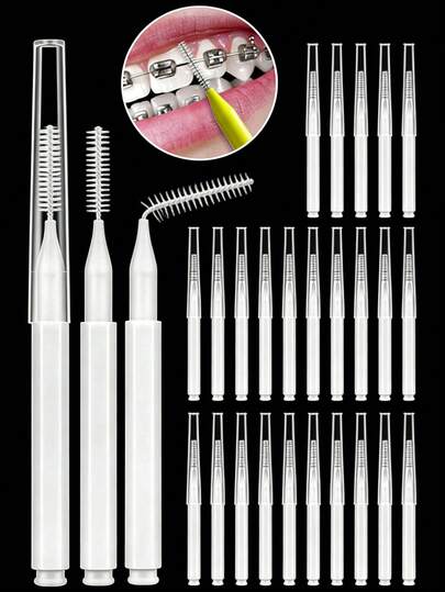 200 piezas Cepillos interdentales negros y blancos, cepillos de palillo portátiles micro con tapa antipolvo, herramientas de limpieza de higiene oral para dientes, dentaduras, pestañas y cejas. Esencial para uso en el hogar, viajes y fiestas.