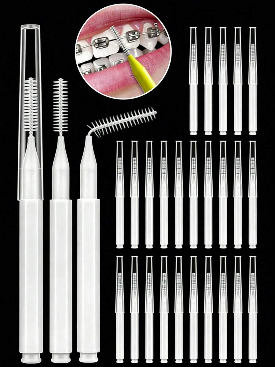 200支黑白牙间刷，迷你便携牙签刷带防尘盖，口腔卫生清洁工具，适用于牙齿、假牙、睫毛和眉毛。居家、旅行和聚会必备。