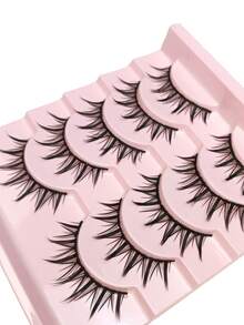 5 Pairs Cartoon Style False Eyelashes, Lightweight Anime Inspired Fluffy Spiky Lashes, Natural Makeup Effect, Anime Themed False Eyelash Strips, Whole Lash, Eyelashes, Makeup Tools - Black - View 6