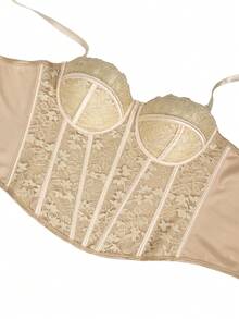 Áo corset ren hoa cho nữ, áo corset thanh lịch, áo corset mùa hè thường ngày. - Màu be - Xem 5