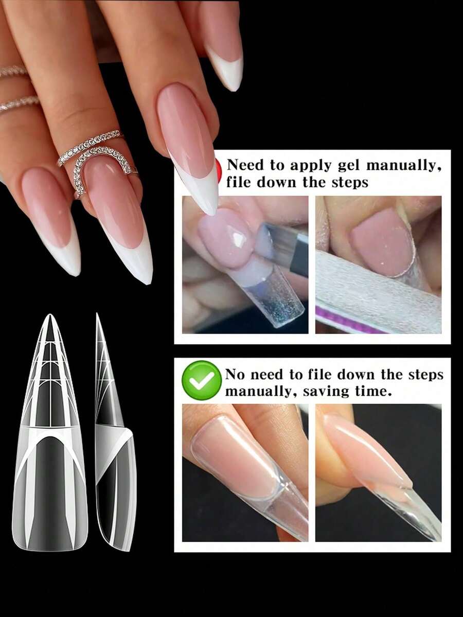 150pcs Reusable Transparent French Manicure Nail Tips Mold, 15 Sizes, Nail Extension Gel Polish Nail Art Tool, DIY Salon French Manicure Dual-Ended Nail Mold, Suitable For Beginners - Clear - View 1