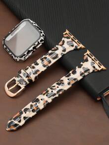 Compatible With Apple Watch Models 38/40/41mm, 42/44/45/46/49mm, Fashionable & Cute Leopard Print Leather Band For Women, Slim Fit, Soft & Adjustable, Includes Leopard Pattern Protective Case, Compatible With Apple Watch SE/S10/S9/S8/S7/S6/S5/S4/S3/S2/S1, Valentine's Day, New Year Gift - Multicolor - View 2