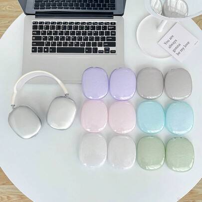 1 Pair Transparent Glitter TPU Protective Case For AirPods Max Headphones, Shockproof And Storage