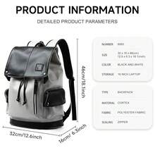 Leather Laptop Backpack For Men Vintage Backpack Fits 15.6\ Laptop Waterproof Drawstring Backpack For Travel Daily Business White - White - View 4