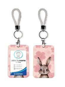 1pc Cute Rabbit Pattern ID Card Holder With Keychain, Clip And Butterfly Phone Lanyard, Keychain Badge Rack - Rectangle - View 4