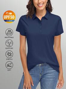 KEFITEVD Women's Polo Shirts UPF 50+ Sun Protection 4 Buttons Casual Work Quick Dry Short Sleeve Collared Golf Shirt - Màu xanh hải quân - Xem 1