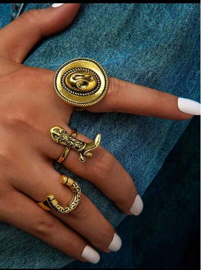 Juego de 3 anillos de estilo vaquero vintage, anillos de bota y sombrero de aleación para mujer