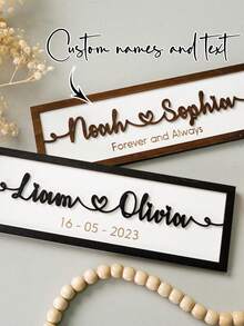 1 placă de nume personalizată pentru cuplu - etichetă de nume în formă de inimă din lemn/etichetă cadou din lemn/cadou de Ziua Îndrăgostiților/plăcuță de nume/plăcuță de identificare cadou din lemn. Decor interior și suvenir, decorațiune de nuntă - Negru - Vizualizare 3