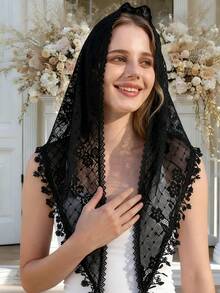 1条2026新款花卉蕾丝边围巾/头巾，时尚女士款，适合婚礼、派对、用餐等场合 - 純色 - 查看 32