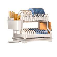 Rust-Proof 2 Tier Dish Drainer (White) - Premium Stainless Steel Kitchen Drying Rack With Cutlery Holder And Removable Water Tray - White - View 2