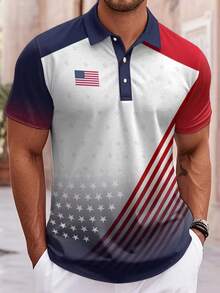 Chemise à manches courtes légère et respirante avec imprimé drapeau américain, tenue décontractée pour adultes et adolescents - Multicolore - Voir 1