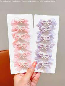 Cute Faux Pearl Bow Hair Clip, Fairy Ballerina Style Pearlescent Bow Hair Barrette, Bangs Clip, Sweet Hair Accessory - Multicolor - View 6