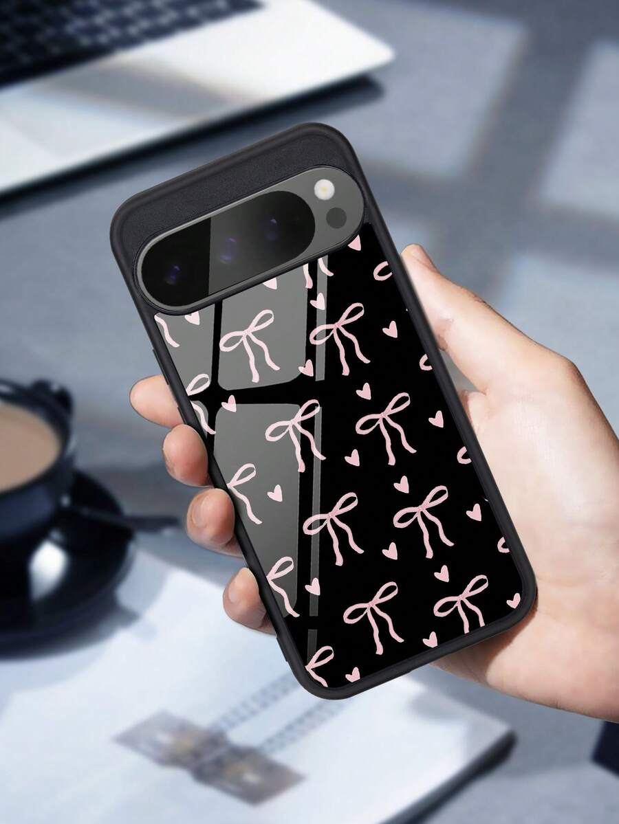1个粉色蝴蝶结玻璃手机壳，兼容谷歌10/9/8/7，Galaxy S24/S25 PLUS/S23 Ultra/A16/A35/A25/A55/S26/S26plus/S26ultra，蝴蝶图案，日常使用，国际版，非国内版 - 黑色 - 查看 1