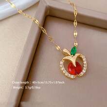 1pc Stainless Steel Chain Apple Pendant Necklace With Zirconia, Jewelry Gift Accessory - Golden Apple - View 4