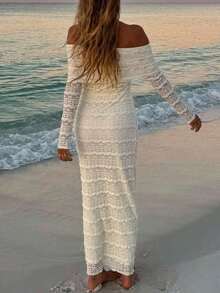 1 Pc Off Shoulder Long Sleeve Form-Fitting Sexy Minimalist Sexy Mini Dress - Màu be - Xem 5