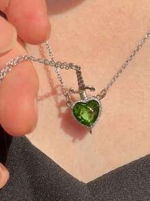 2pcs Best Friend/Couple Creative Elegant Crossed Heart Rhinestone Pendant Necklace, Suitable For Holidays, Anniversaries, Birthdays, Gift For Sisters, Girlfriends - Green - View 8