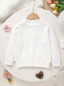 Girls' Knitted Round Neck Handmade Floral Embroidery Cardigan - White - View 7
