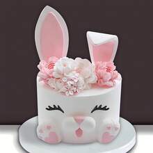 12 PCS Pink Bunny Cake Topper With Ear Foot Flower Eye Nose Easter Rabbit Baby Shower Birthday Party Cupcake Cake Decor Supplies - Pink - View 2