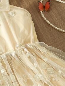 Đầm thanh lịch màu sâm panh thêu nơ cho bé gái, quà tặng ngày Quốc tế Bé gái, đầm chiffon mùa hè màu sâm panh thêu bướm cho bé gái, đầm hai dây có nơ trang trí cho bé gái. - Rượu sâm banh - Xem 9